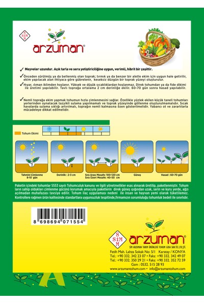 arzuman nasuhi f1 sirik hiyar tohumu 10 adet fiyati