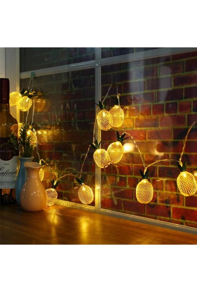 Orijinaldükkan Dekoratif Led Işıklı Metal Ananaslar Ev Aydınlatma Pilli Lamba