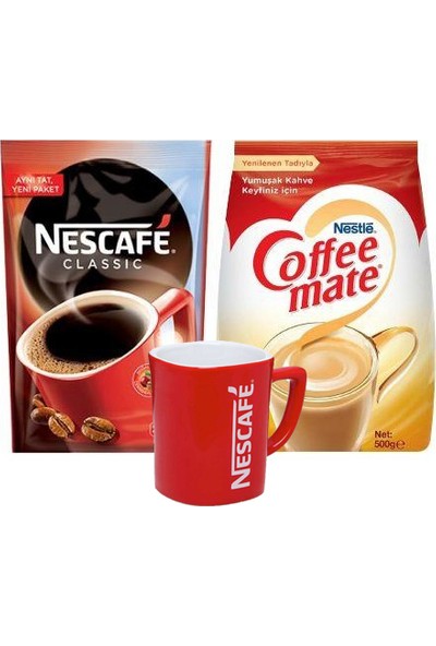 Nescafe Classic Kahve Eko Paket 200 gr + Coffee Mate Kahve Kreması 500 gr + Kupa Bardak