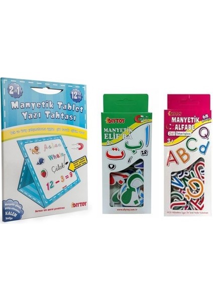 Manyetik Yazı Tahtası + Manyetik Elif Ba + Türkçe Alfabe 3'lü Set