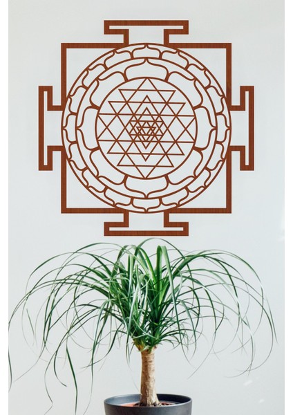 Sri Yantra Mandala Kutsal Geometri Duvar Dekoru Süsü Ahşap Dekoratif Tablo 3 Kahverengi