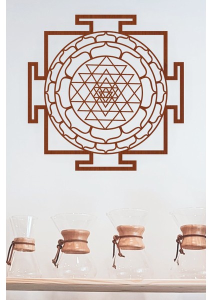 Sri Yantra Mandala Kutsal Geometri Duvar Dekoru Süsü Ahşap Dekoratif Tablo 3 Kahverengi