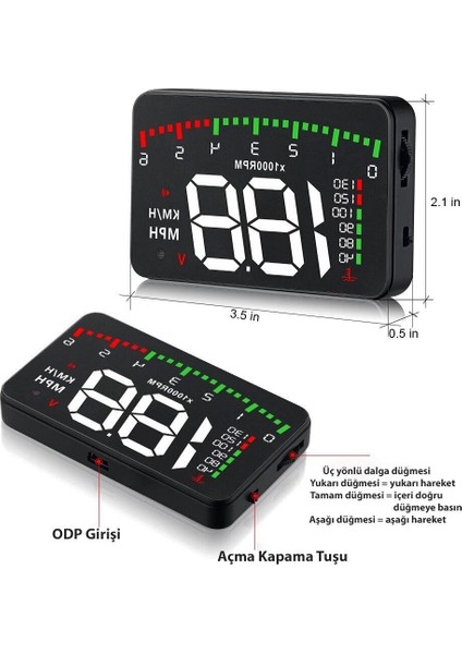 3.5 Inç Obd Sistem Sanal Gösterge Paneli Hud Head Up Display