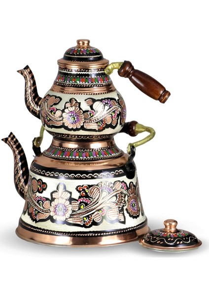 Gül Çiçek Ihlamur Bakır Çaydanlık Takımı