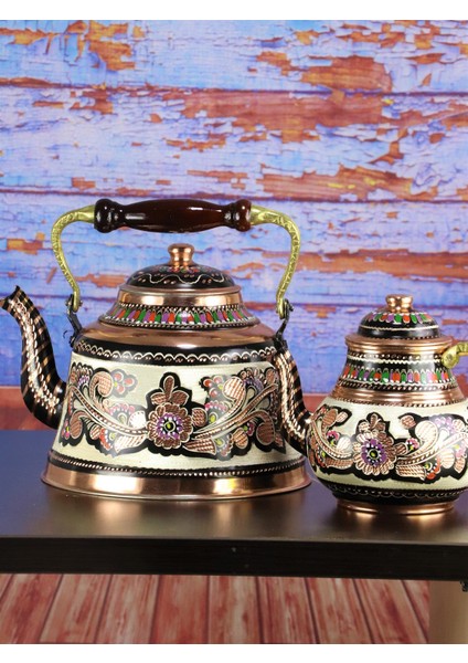 Gül Çiçek Ihlamur Bakır Çaydanlık Takımı fiyatları