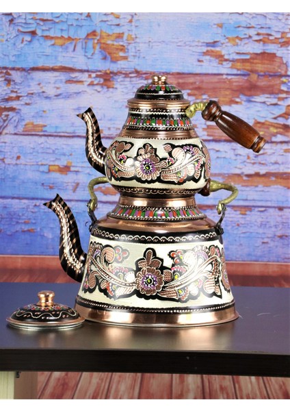 Gül Çiçek Ihlamur Bakır Çaydanlık Takımı modelleri