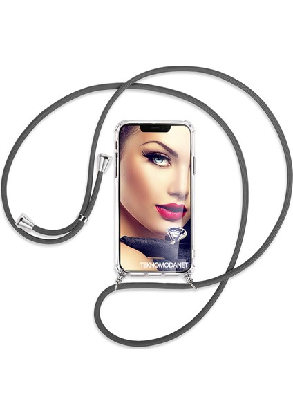 Samsung Galaxy A51 Kılıf Boyun - Omuz Askılı Köşe Korumalı Siyah iPli Kordonlu Anti Şok Şeffaf Silikon