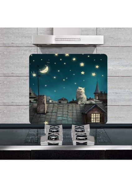 Dekoratif Cam Ocak Arkası Koruyucu ve Kesme Tahtası Siyah Kalp