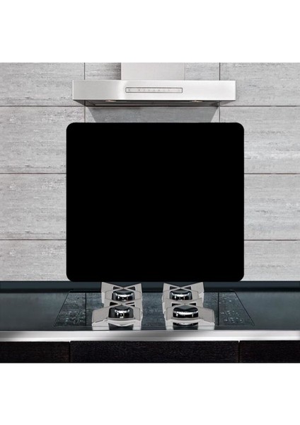 Dekoratif Cam Ocak Arkası Koruyucu ve Kesme Tahtası Siyah Kalp