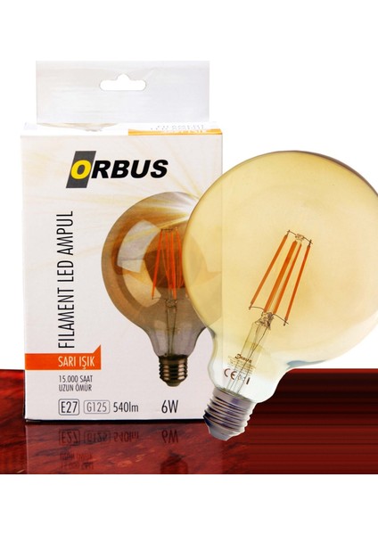 LED Flamanlı Rustik Ampul 6W Globe Sarı Işık Amber E27