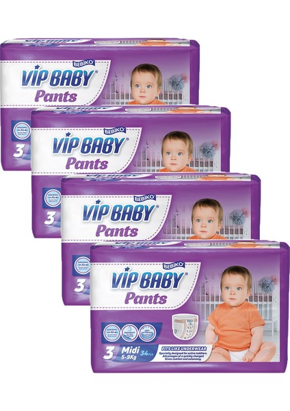 Bebiko Vip Baby Bebek Bezi Midi 3 Numara 34 Adet 4'lü Set