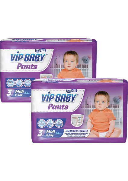 Bebiko Vip Baby Bebek Bezi Midi 3 Numara 34 Adet 2'li Set