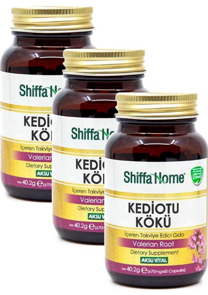 3 Adet Aksuvital Kediotu Kökü 670 mg 60 Kapsül