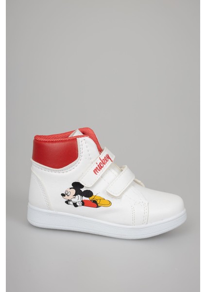 Baskılı Beyaz Garnisi Kırmızı Cırtlı Bot