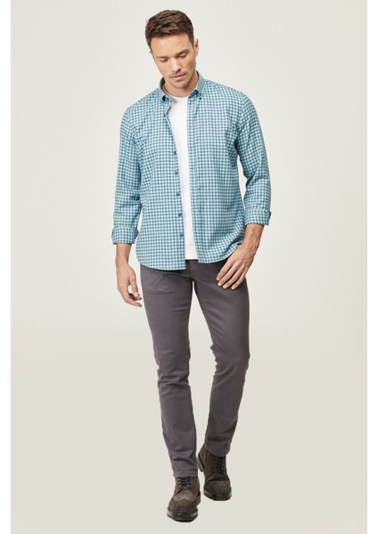 Erkek Antrasit Slim Fit Dar Kesim Pamuklu Esnek Chino Pantolon