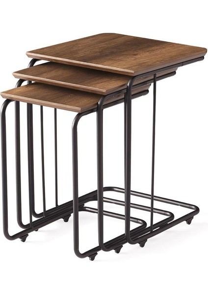 3'lü Zigon Sehpa Takımı Antik Ceviz Sehpa