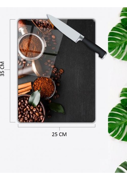 Pi Dekorasyon Kahve Desen Cam Kesme Tablası
