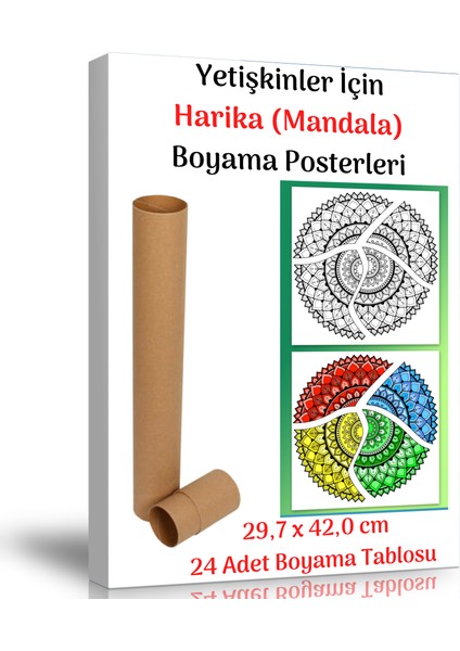 Yetişkinler Için Harika Mandala Boyama Posterleri 24 Adet (30 cm X42 Cm)
