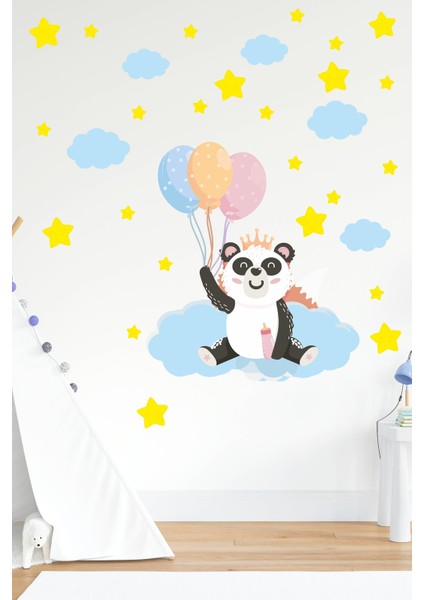 Sevimli Panda Bulutlar ve Yıldızlar Çocuk Bebek Odası Sticker