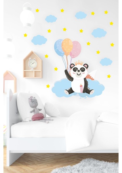 Sevimli Panda Bulutlar ve Yıldızlar Çocuk Bebek Odası Sticker fiyatları