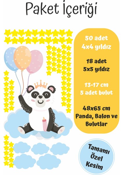 Sevimli Panda Bulutlar ve Yıldızlar Çocuk Bebek Odası Sticker modelleri