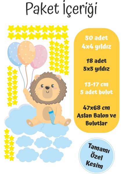 Sevimli Aslan Bulutlar ve Yıldızlar Çocuk Bebek Odası Sticker fiyatları