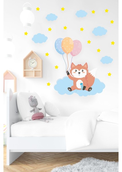 Sevimli Tilki Bulutlar ve Yıldızlar Çocuk Bebek Odası Sticker