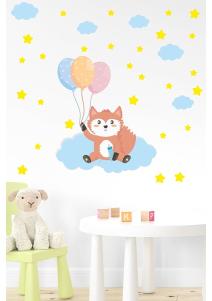 Sevimli Tilki Bulutlar ve Yıldızlar Çocuk Bebek Odası Sticker fiyatları