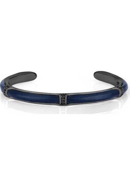 Deri Detaylı Zirkon Taşlı Erkek Handmade Kelepçe FRJ11137-1237-BT