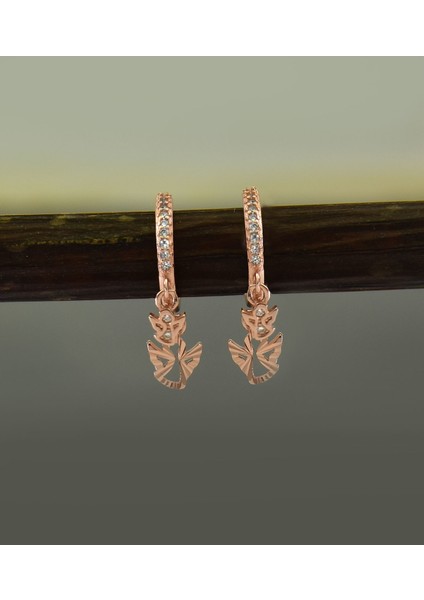 925 Ayar Gümüş Rose Altın Kaplama Melek Halka Küpe