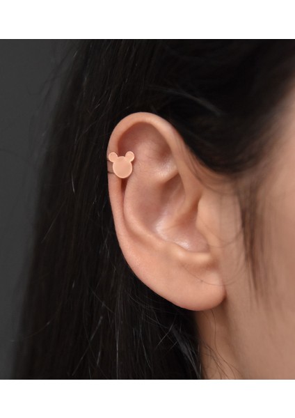 925 Ayar Gümüş Rose Altın Kaplama Mickey Mause Kıkırdak Küpe