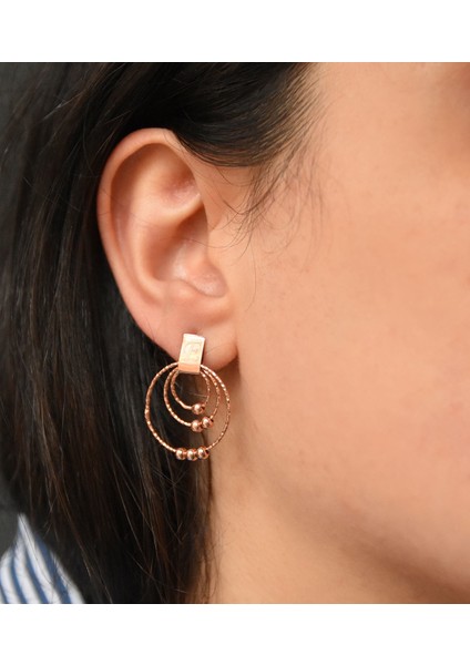 925 Ayar Gümüş Rose Altın Kaplama Halka Çivili Küpe