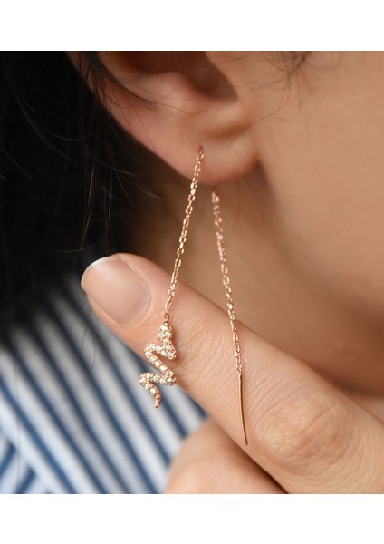 925 Ayar Gümüş Rose Altın Kaplama Yılan Zincir Küpe Çift