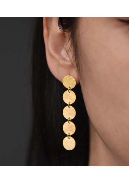 925 Ayar Gümüş Altın Kaplama Sıralı Plaka Çivili Küpe