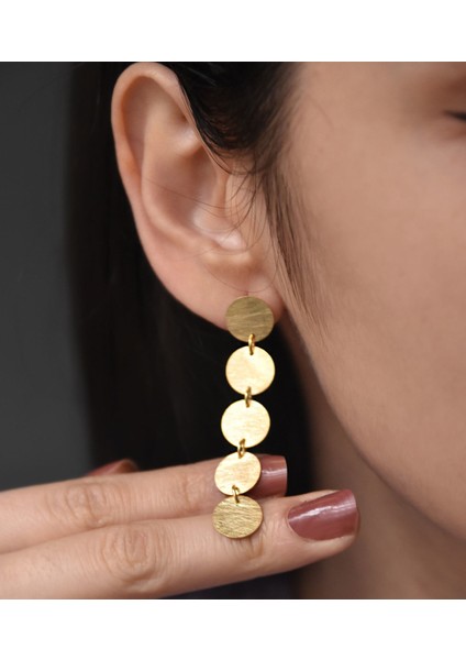 925 Ayar Gümüş Altın Kaplama Sıralı Plaka Çivili Küpe fiyatları