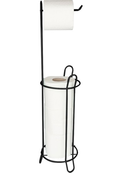 Ayaklı Yedek Hazneli Tuvalet Kağıtlık Mat Siyah