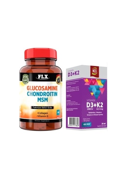 Glucosamine Chondroitin Msm Kollajen 60 Tablet + Vitamin D3 Vitamin K2 20 ml