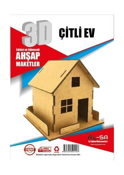 Çitli Ev Ahşap Maket Eğlenceli Eğitici Puzzle Oyuncak