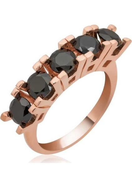 Gümüş Siyah 5 Taş Kadın Yüzük