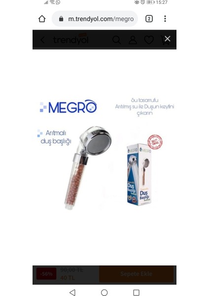Su Tasarruflu/arıtmalı Duş Başlığı