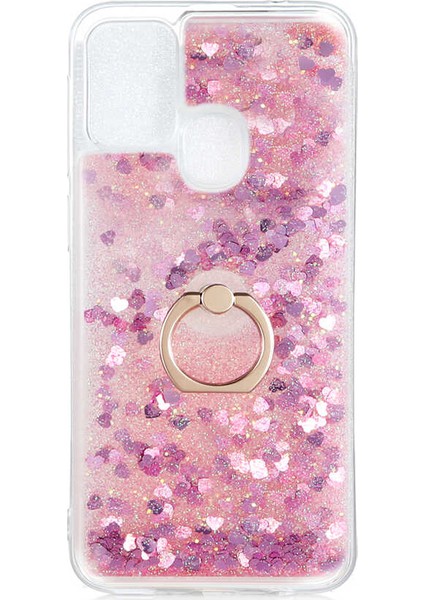 Samsung Galaxy M30S Kılıf Sıvılı Simli Pullu Yüzüklü Lüx Standlı