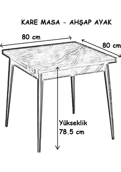 80x80 Bendir Kare Masa ve 2 Polo Sandalye Takımı