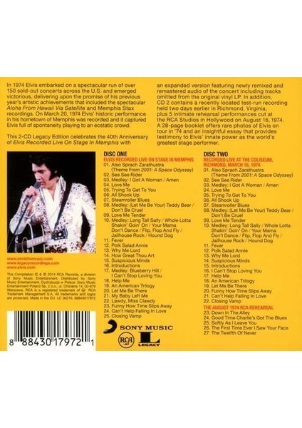 Elvıs Presley - Recorded Lıve On Stage In Mephıs -1cd