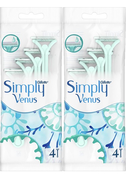 Gillette Simply Venus 2 Kullan At Kadın Tıraş Bıçağı 4\'lü x 2 Paket