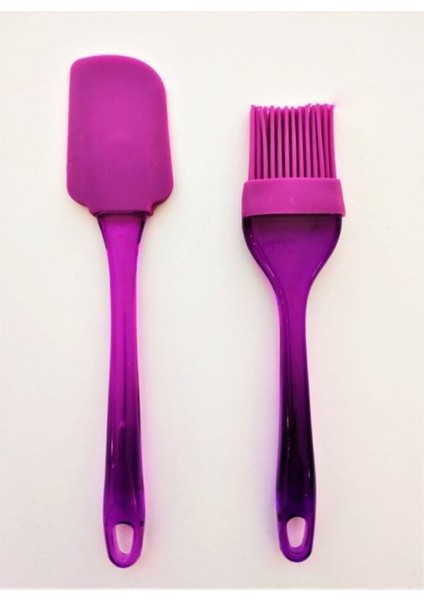 Silikon Fırça - Spatula 2'li Set Mor