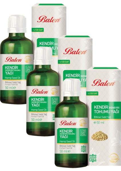3 Adet Balen Kendir (Kenevir) Tohumu Yağı Doğal, Soğuk Pres 50 ml