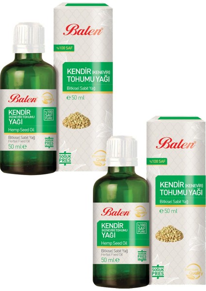 2 Adet Balen Kendir (Kenevir) Tohumu Yağı Doğal, Soğuk Pres 50 ml