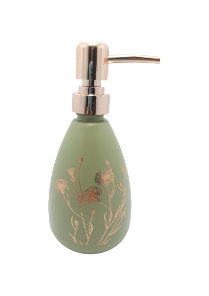 Cam Sabunluk Haki-Sarı Yaldızlı Desen 410 ml