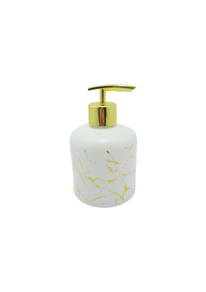 Cam Sabunluk Beyaz-Sarı Yaldızlı Desen 350 ml