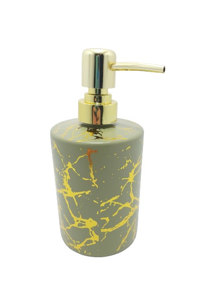 Cam Sabunluk Haki Yeşil-Sarı Yaldızlı Desen 450 ml